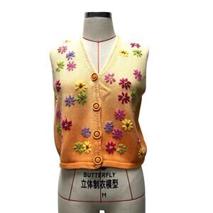 Vintage Sigrid Olsen Sport Womens Ombre Colorful Floral 90s Knit Vest